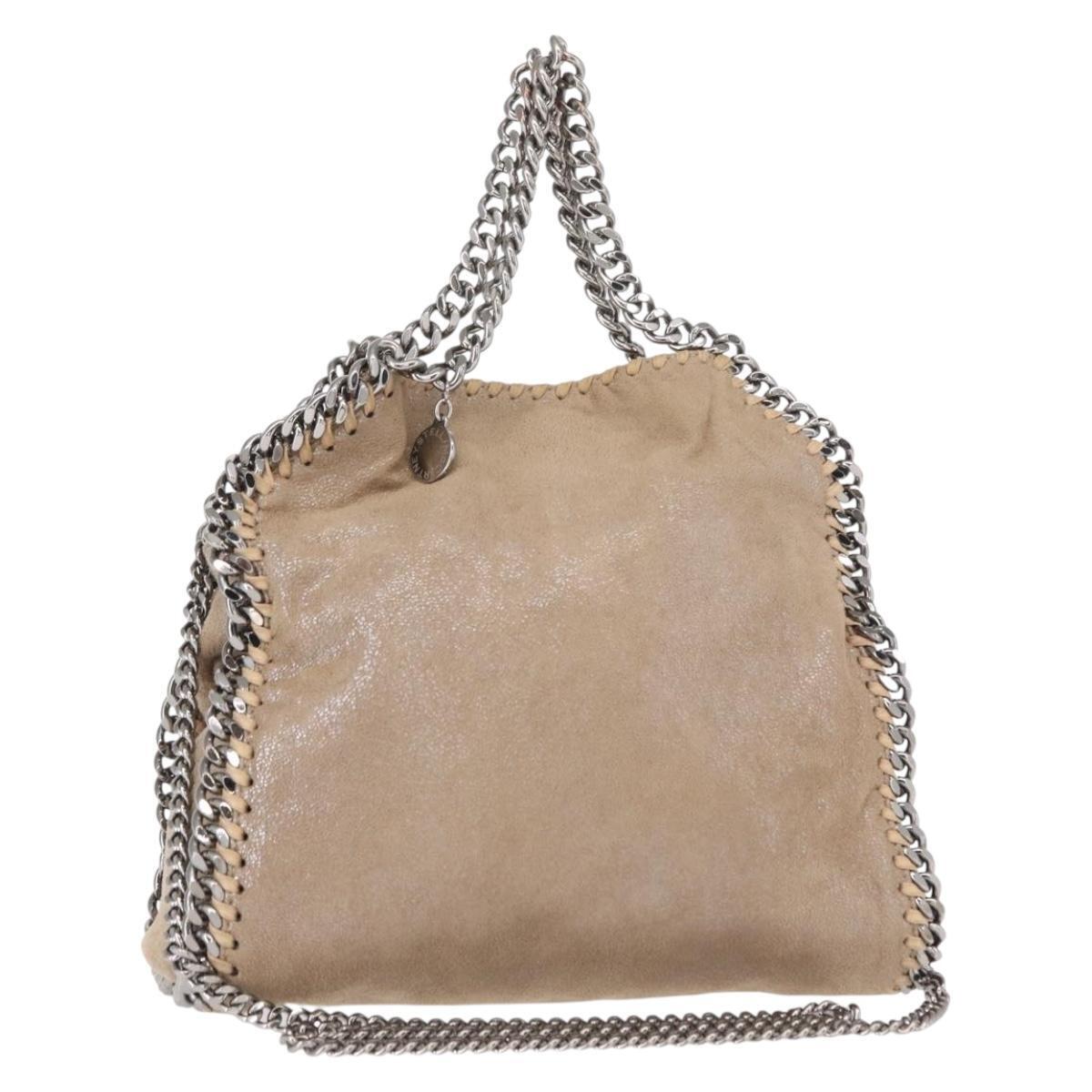 Stella Maccartney Chain Falabella Bag Polyester Beige Silver 371223 Auth Ba8438